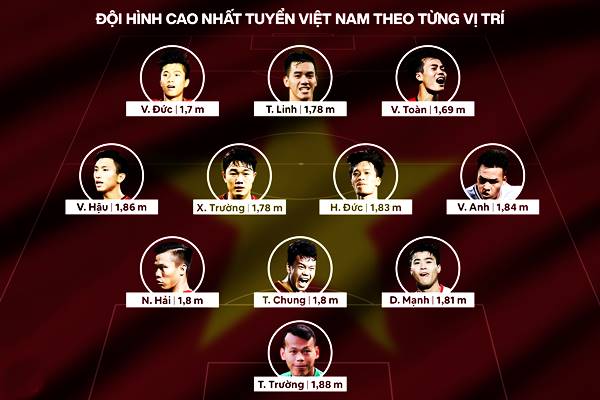 Đội hình tuyển Việt Nam cao nhất theo vị trí